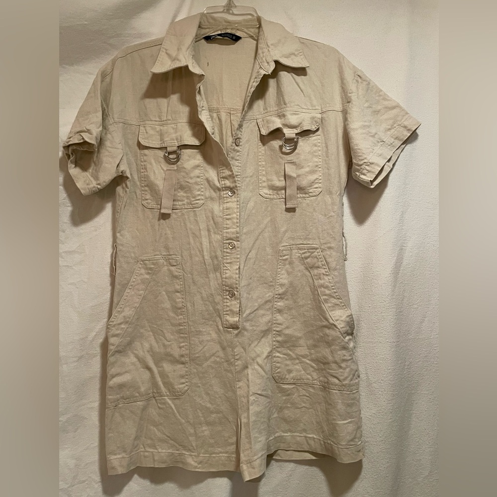 Zara Cream Linen Blend Shorts Romper
